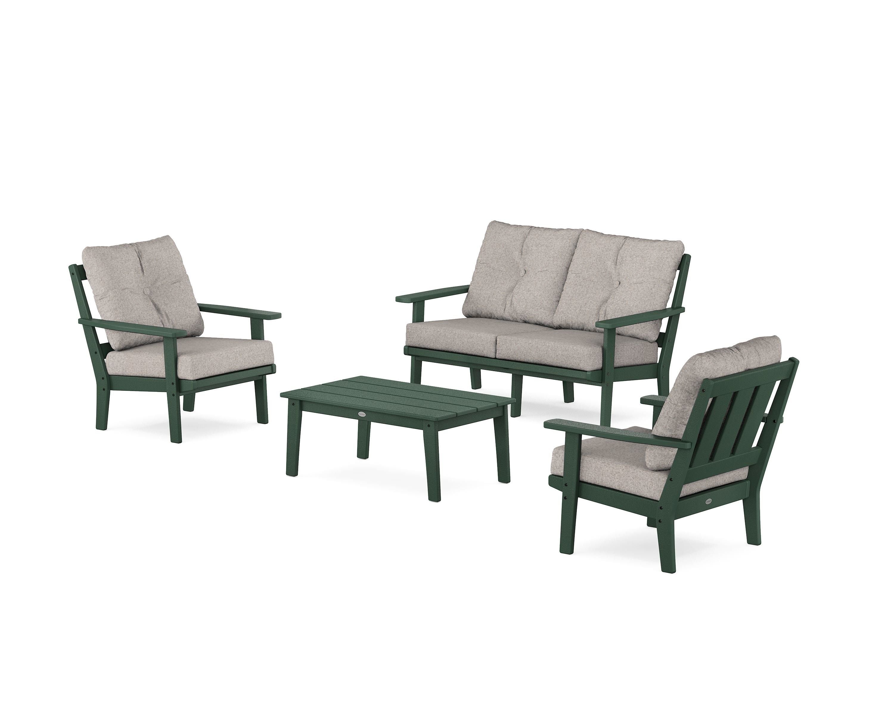POLYWOOD® Oxford 4-Piece Deep Seating Set with Loveseat in Green / Weathered Tweed
