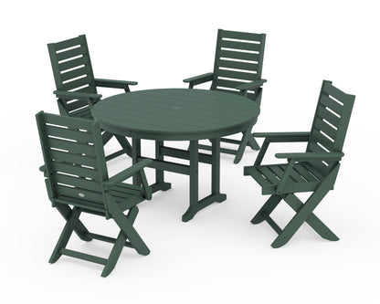 POLYWOOD® Captain Folding Chair 5-Piece Round Dining Set in Green