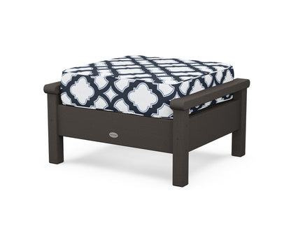 POLYWOOD® Harbour Deep Seating Ottoman in Vintage Coffee / Trellis Marine Indigo