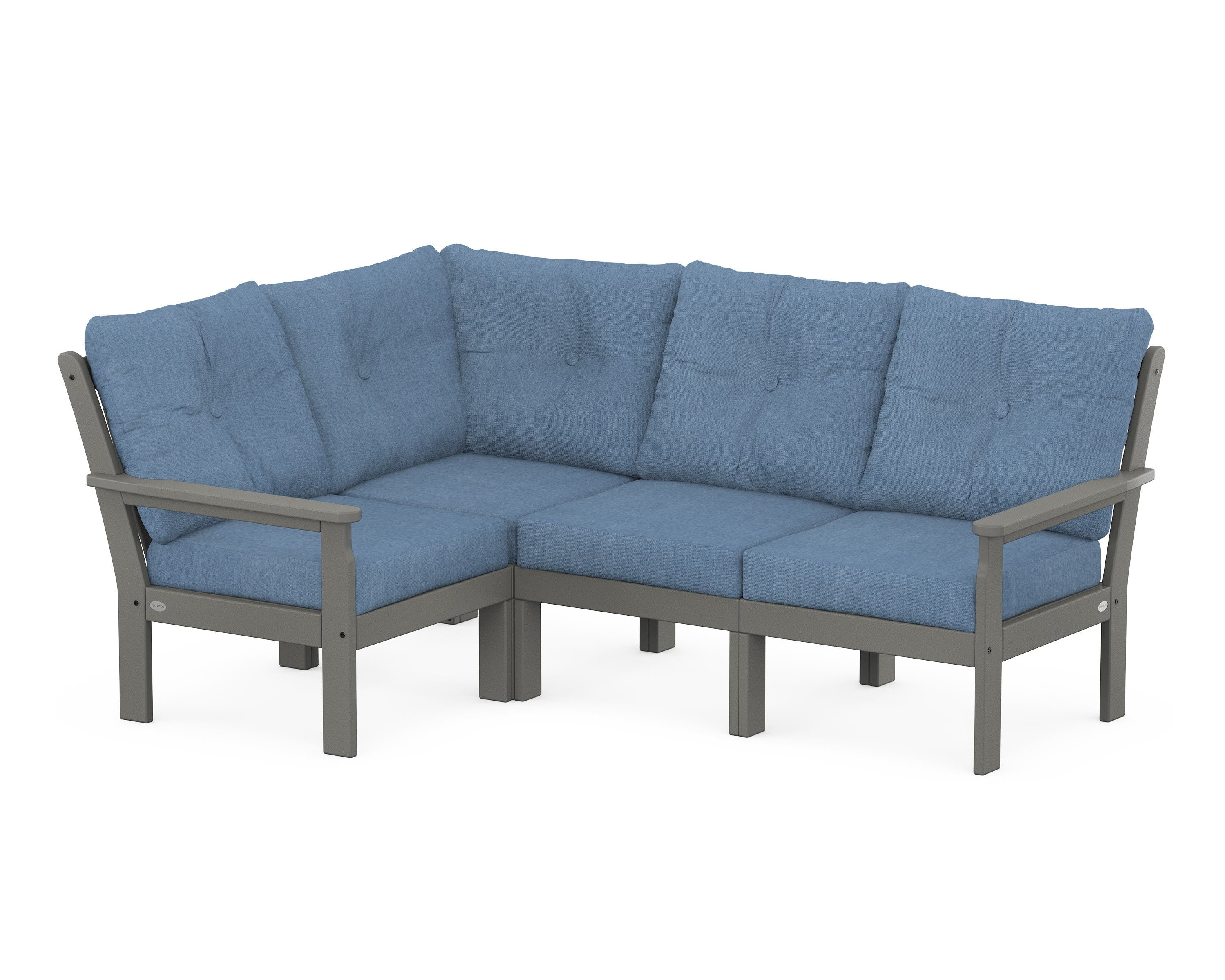 POLYWOOD® Vineyard 4-Piece Sectional in Slate Grey / Sky Blue