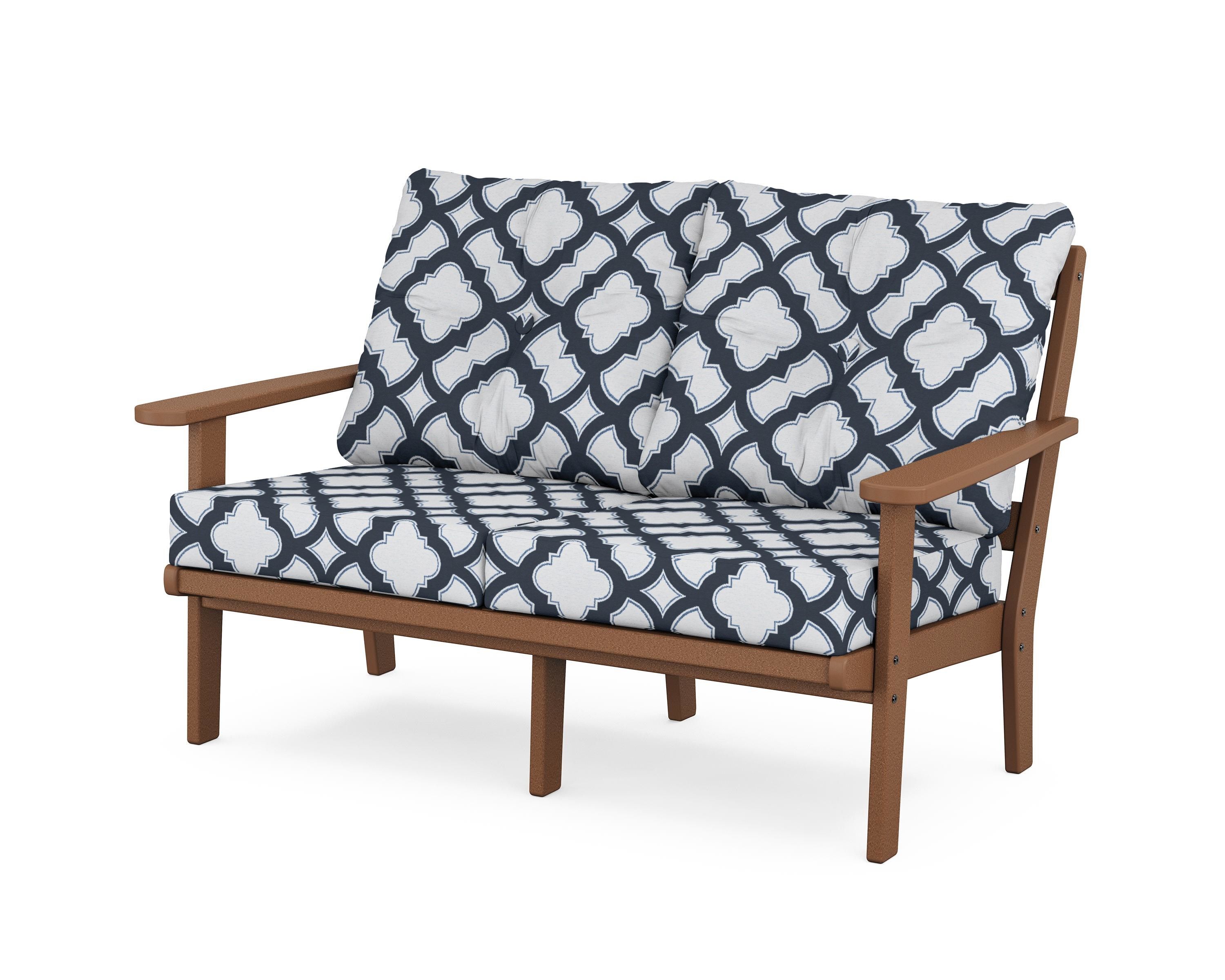 POLYWOOD® Mission Deep Seating Loveseat in Teak / Trellis Marine Indigo