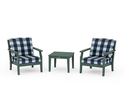 Draper James™ by  POLYWOOD® Savannah 3-Piece Deep Seating Set in Green / Buffalo Plaid Marine Indigo