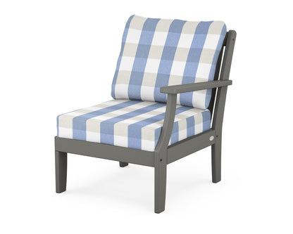 POLYWOOD® Braxton Modular Right Arm Chair in Slate Grey / Buffalo Plaid Sky Blue