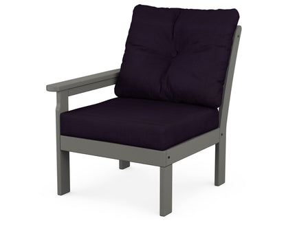 POLYWOOD® Vineyard Modular Left Arm Chair in Slate Grey / Navy Linen