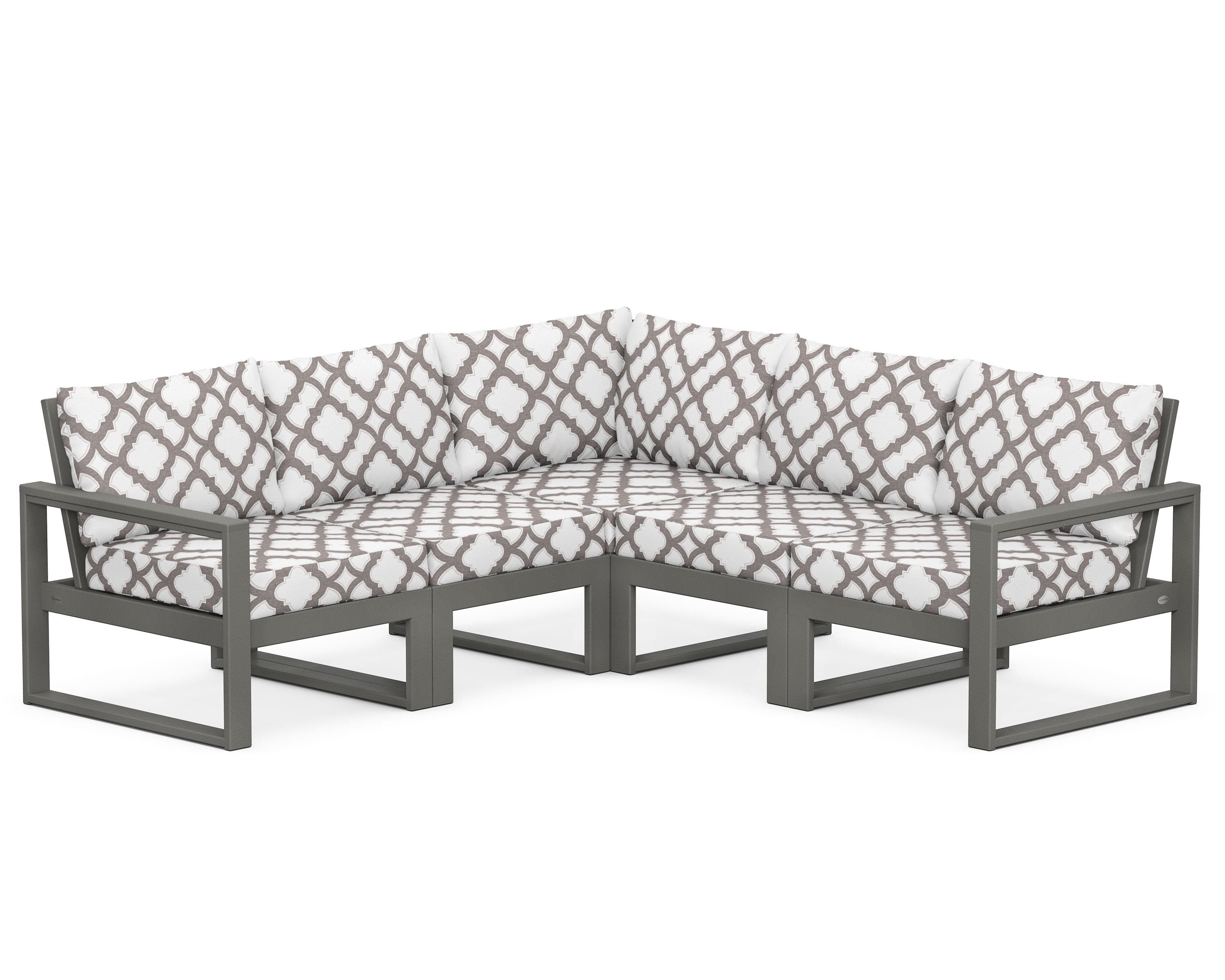 POLYWOOD® EDGE 5-Piece Modular Deep Seating Set in Slate Grey / Trellis Grey Mist