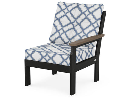 POLYWOOD® Vineyard Modular Right Arm Chair in Black / Kona / Trellis Sky Blue