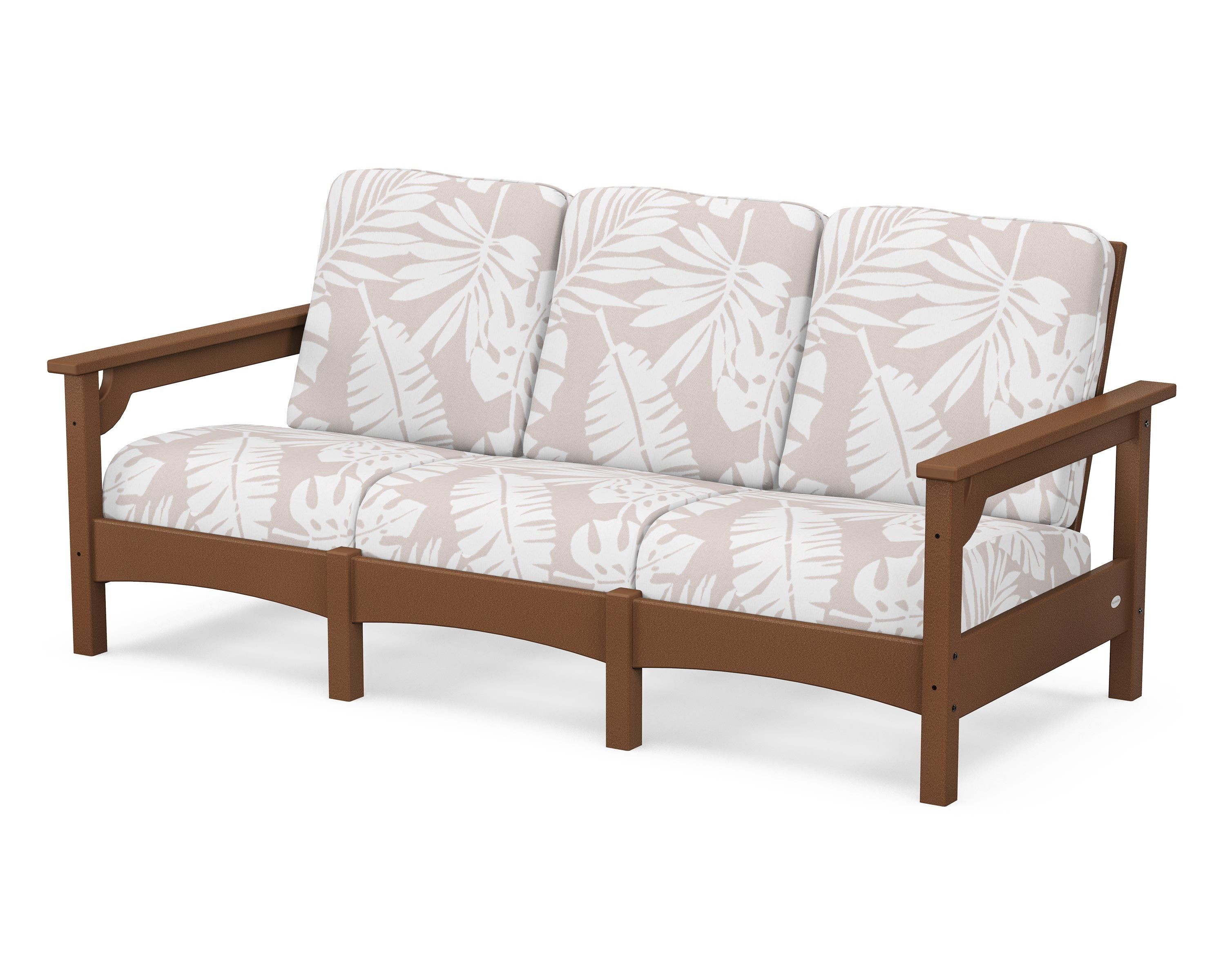 POLYWOOD® Club Sofa in Teak / Leaf Dune Burlap