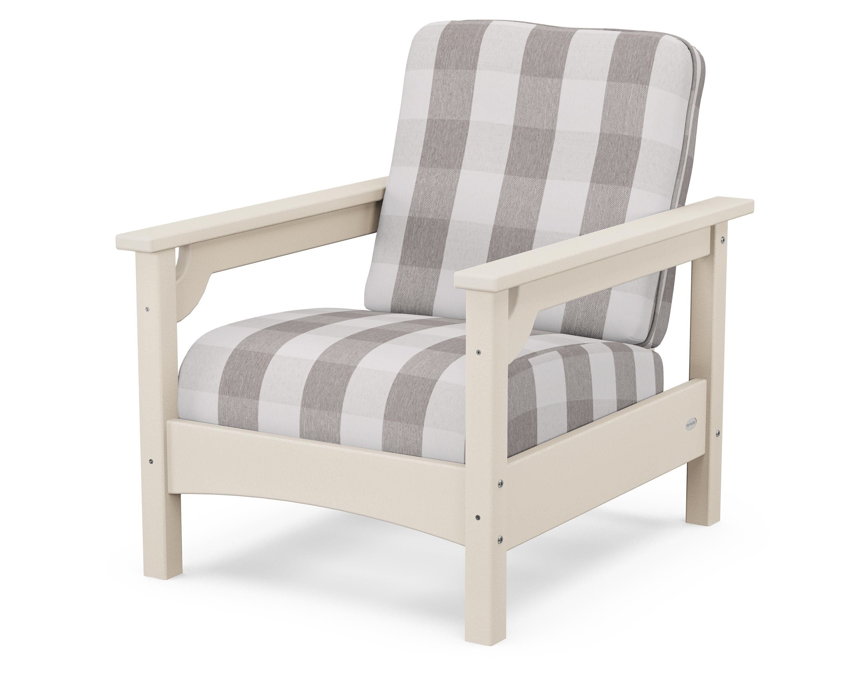 POLYWOOD® Club Chair in Sand / Buffalo Plaid Grey Mist