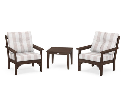 POLYWOOD® Vineyard 3-Piece Deep Seating Set in Mahogany / Buffalo Plaid Dune Burlap