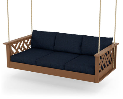 POLYWOOD® Chippendale Daybed Swing in Teak / Marine Indigo