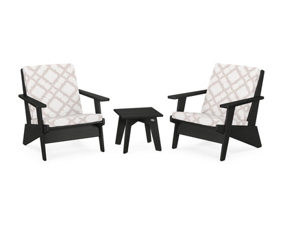 POLYWOOD® Riviera Modern Lounge 3-Piece Set in Black / Trellis Dune Burlap