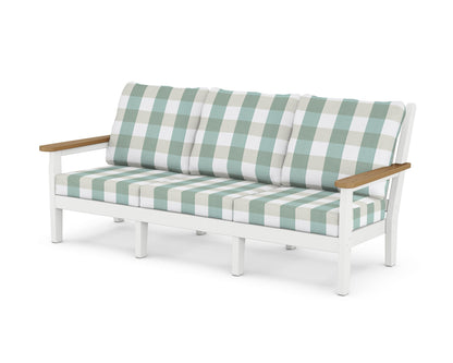 POLYWOOD® Chippendale Deep Seating Sofa in White / Natural / Buffalo Plaid Glacier Spa