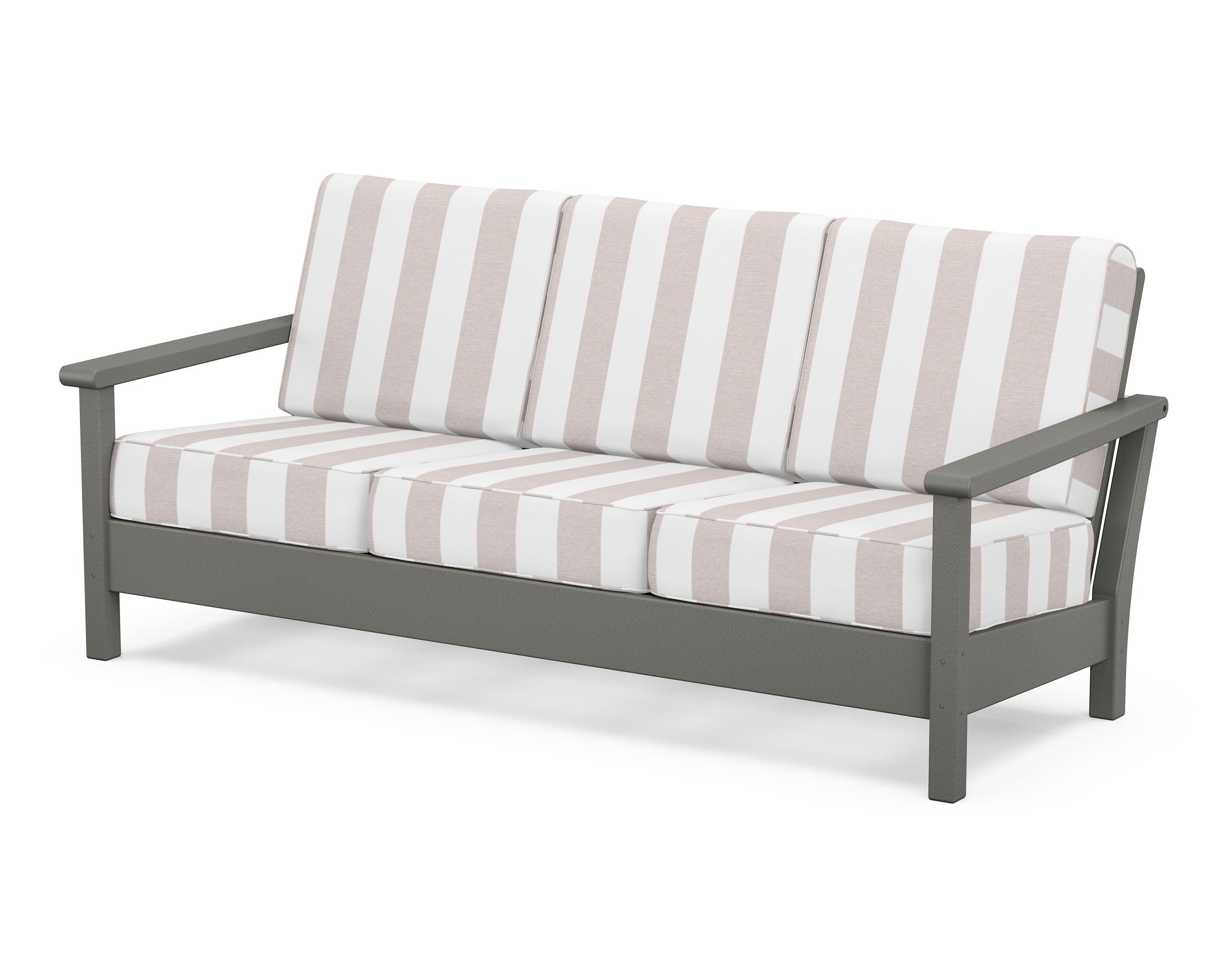 POLYWOOD® Harbour Deep Seating Sofa in Slate Grey / Cabana Stripe Dune Burlap