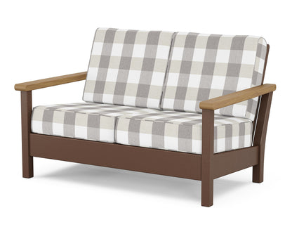 POLYWOOD® Harbour Deep Seating Loveseat in Mahogany / Natural / Buffalo Plaid Grey Mist