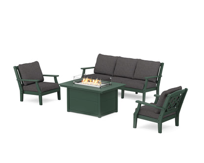 Martha Stewart by POLYWOOD® Chinoiserie Deep Seating Fire Pit Table Set in Green / Ash Charcoal