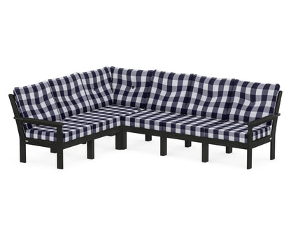 POLYWOOD® Vineyard 6-Piece Sectional in Black / Buffalo Plaid Navy