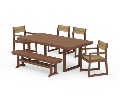 POLYWOOD® EDGE Sling 6-Piece Dining Set with Bench in Teak / Burlap Sling