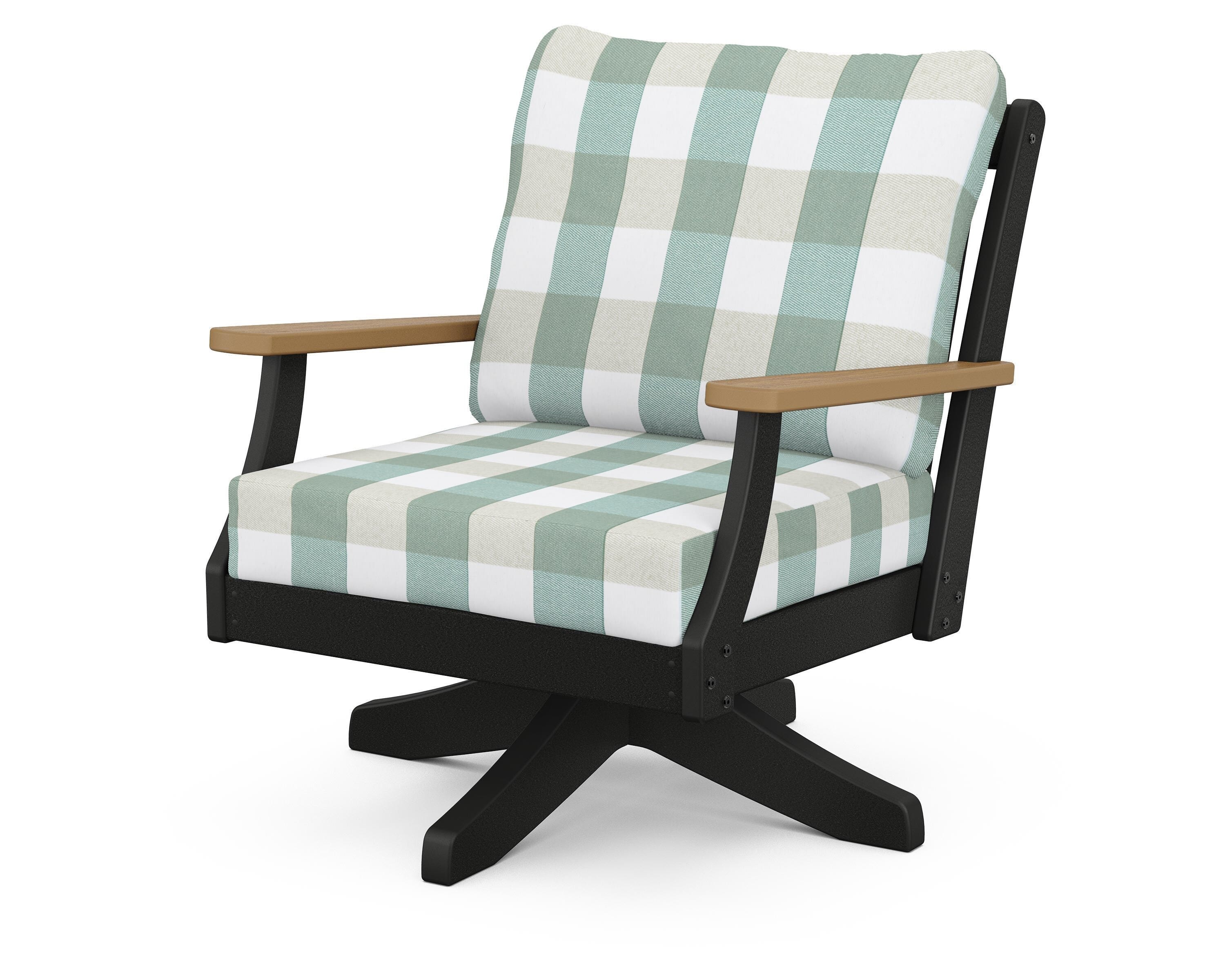 POLYWOOD® Braxton Deep Seating Swivel Chair in Black / Natural / Buffalo Plaid Glacier Spa