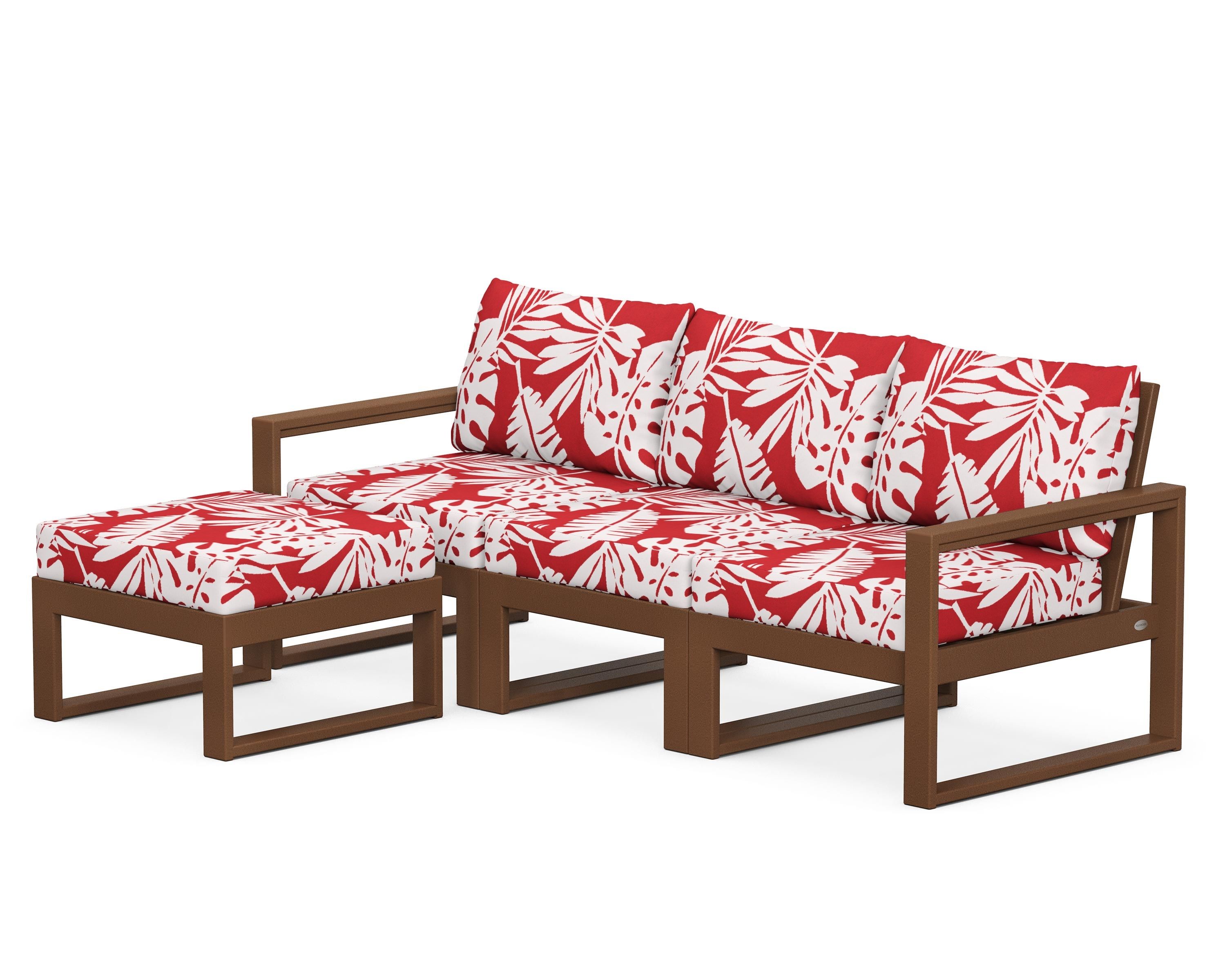 POLYWOOD® EDGE 4-Piece Modular Deep Seating Set with Ottoman in Teak / Leaf Crimson