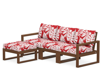 POLYWOOD® EDGE 4-Piece Modular Deep Seating Set with Ottoman in Teak / Leaf Crimson