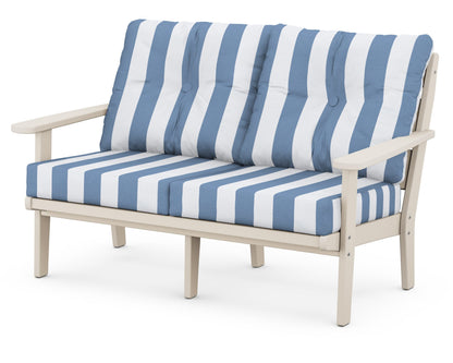 POLYWOOD® Lakeside Deep Seating Loveseat in Sand / Cabana Stripe Sky Blue