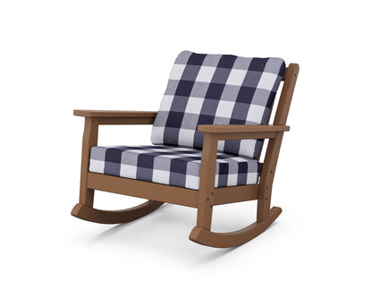 POLYWOOD® Chippendale Deep Seating Rocking Chair in Teak / Buffalo Plaid Navy