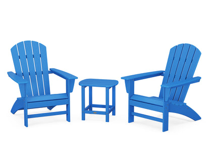 POLYWOOD® Nautical 3-Piece Adirondack Set with South Beach 18" Side Table in Pacific Blue