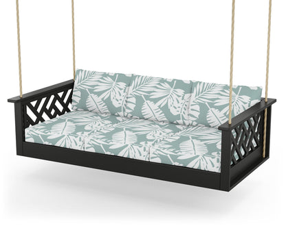 POLYWOOD® Chippendale Daybed Swing in Black / Leaf Glacier Spa