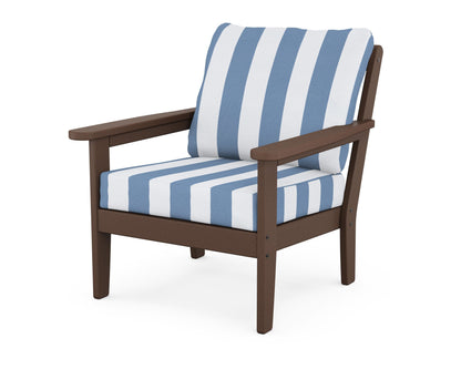 Country Living Cottage Deep Seating Chair in Mahogany / Cabana Stripe Sky Blue