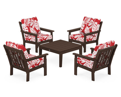 POLYWOOD® Vineyard 5-Piece Deep Seating Conversation Set in Mahogany / Leaf Crimson