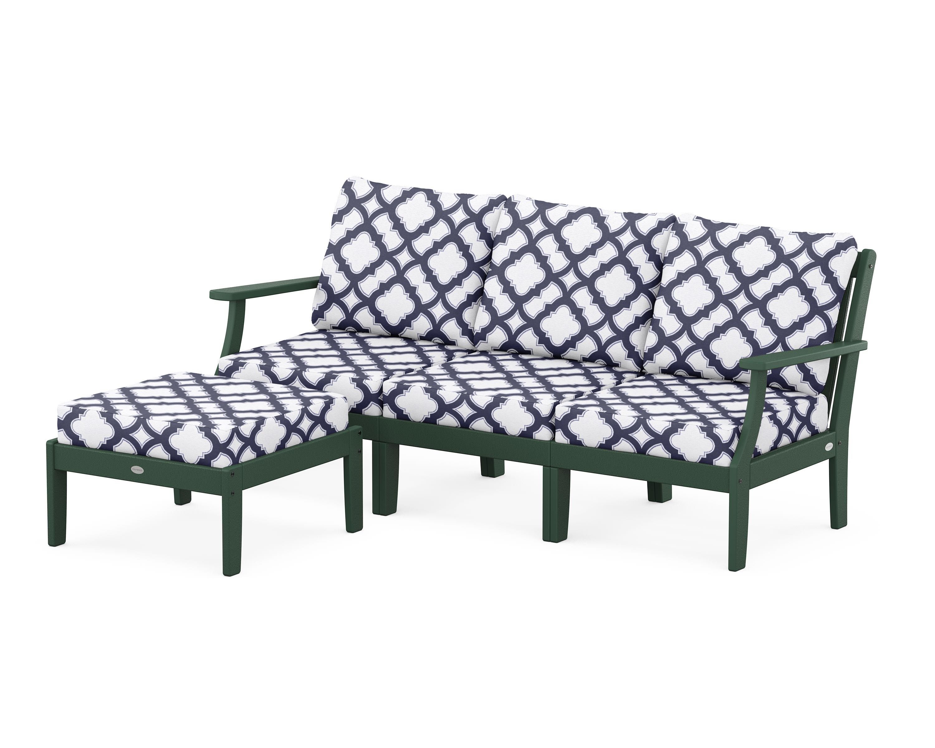 POLYWOOD® Braxton Modular 4-Piece Deep Seating Set with Ottoman in Green / Trellis Navy