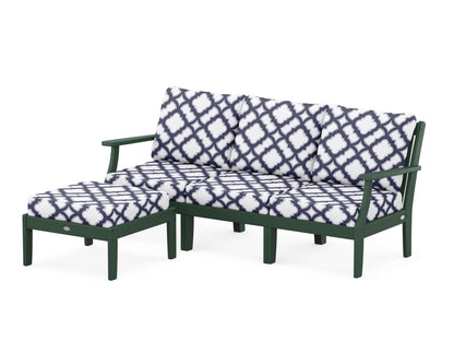 POLYWOOD® Braxton Modular 4-Piece Deep Seating Set with Ottoman in Green / Trellis Navy