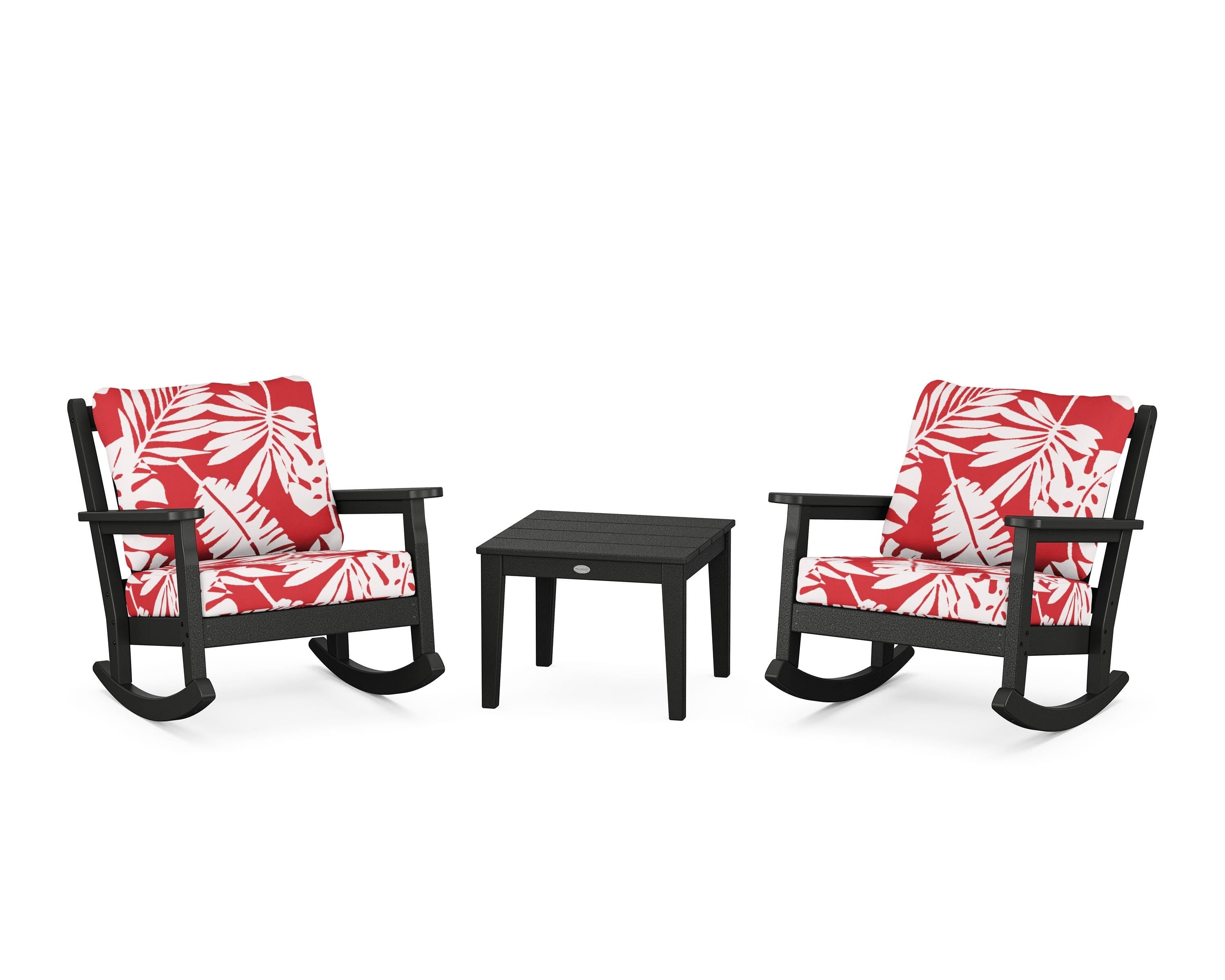 POLYWOOD® Chippendale 3-Piece Deep Seating Rocker Set in Black / Leaf Crimson