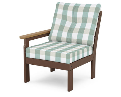 POLYWOOD® Vineyard Modular Left Arm Chair in Mahogany / Natural / Buffalo Plaid Glacier Spa