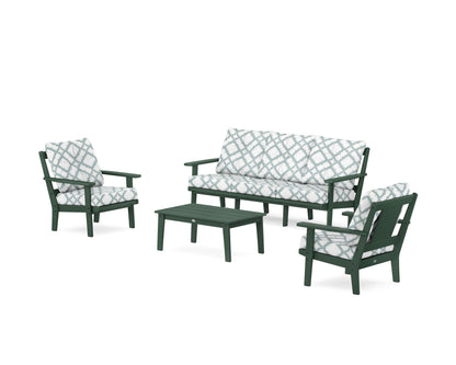 POLYWOOD® Prairie 4-Piece Deep Seating Set with Sofa in Green / Trellis Glacier Spa