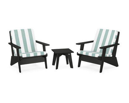 POLYWOOD® Riviera Modern Lounge 3-Piece Set in Black / Cabana Stripe Glacier Spa