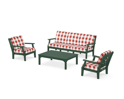 Martha Stewart by POLYWOOD® Chinoiserie 4-Piece Deep Seating Set with Sofa in Green / Buffalo Plaid Crimson