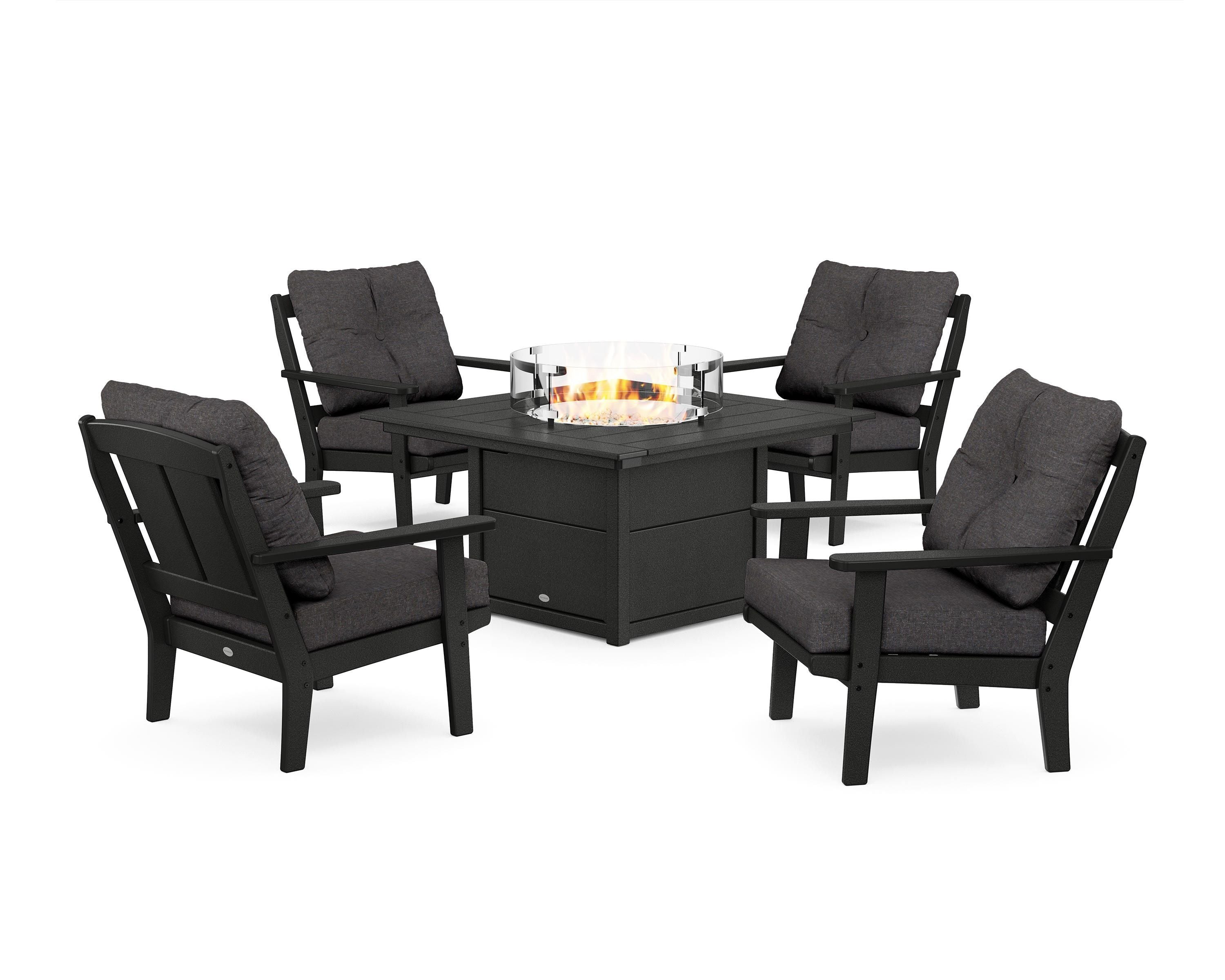 POLYWOOD® Mission 5-Piece Deep Seating Set with Fire Pit Table in Black / Ash Charcoal