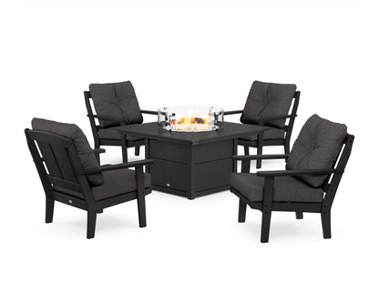 POLYWOOD® Mission 5-Piece Deep Seating Set with Fire Pit Table in Black / Ash Charcoal