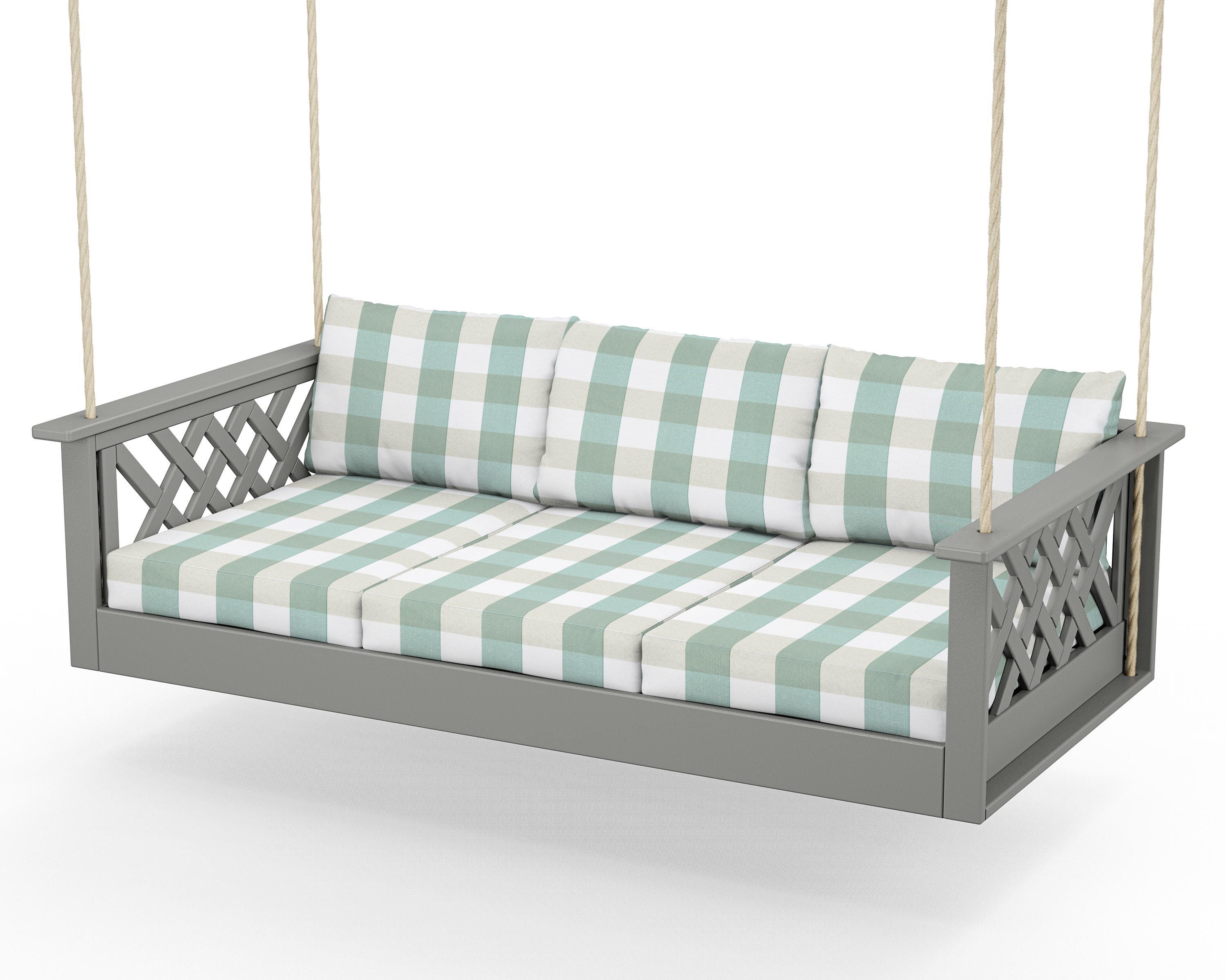 Country Living Wovendale Daybed Swing in Slate Grey / Buffalo Plaid Glacier Spa