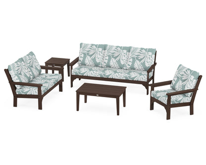 POLYWOOD® Vineyard 5 Piece Deep Seating Set in Mahogany / Leaf Glacier Spa