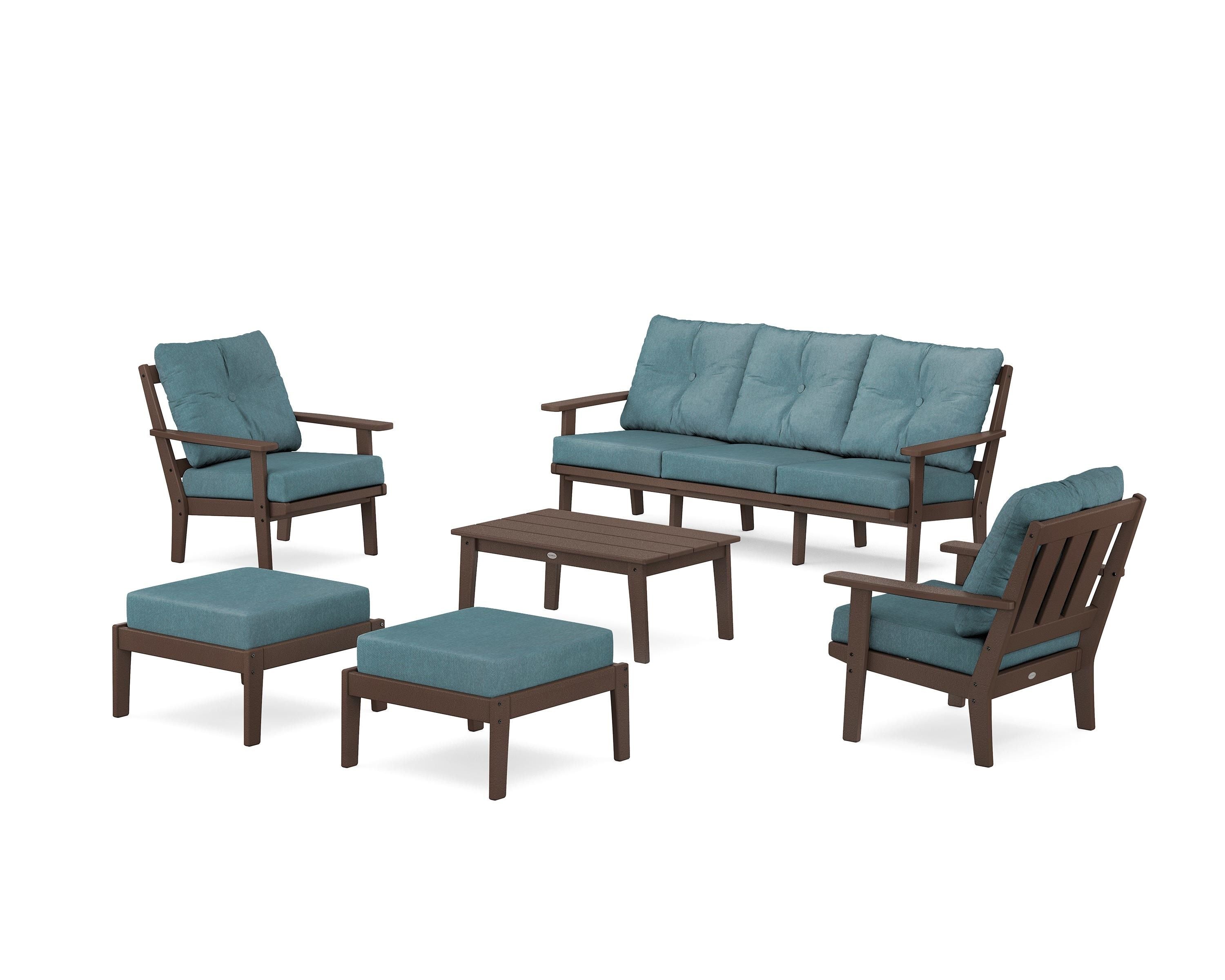 POLYWOOD® Oxford 6-Piece Lounge Sofa Set in Mahogany / Ocean Teal