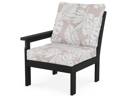 POLYWOOD® Vineyard Modular Left Arm Chair in Black / Leaf Dune Burlap