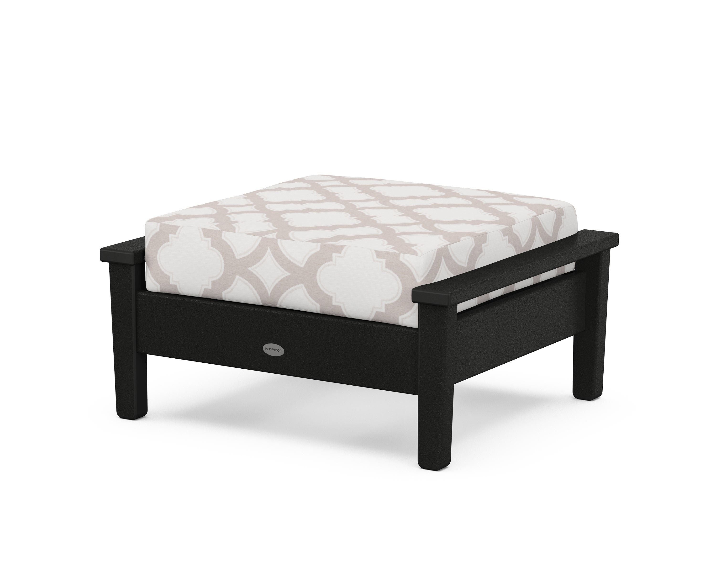 POLYWOOD® Prescott Deep Seating Ottoman in Black / Trellis Dune Burlap