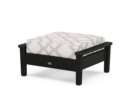 POLYWOOD® Prescott Deep Seating Ottoman in Black / Trellis Dune Burlap