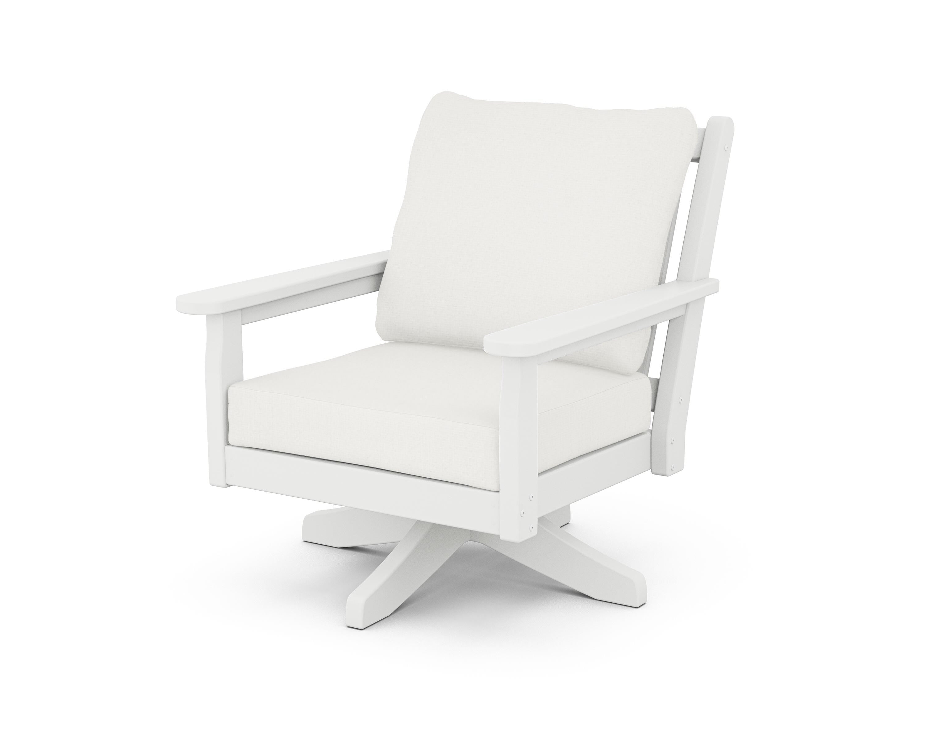 POLYWOOD® Chippendale Deep Seating Swivel Chair in White / Natural Linen