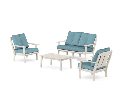 POLYWOOD® Mission 4-Piece Deep Seating Set with Loveseat in Sand / Lattice Sky Blue