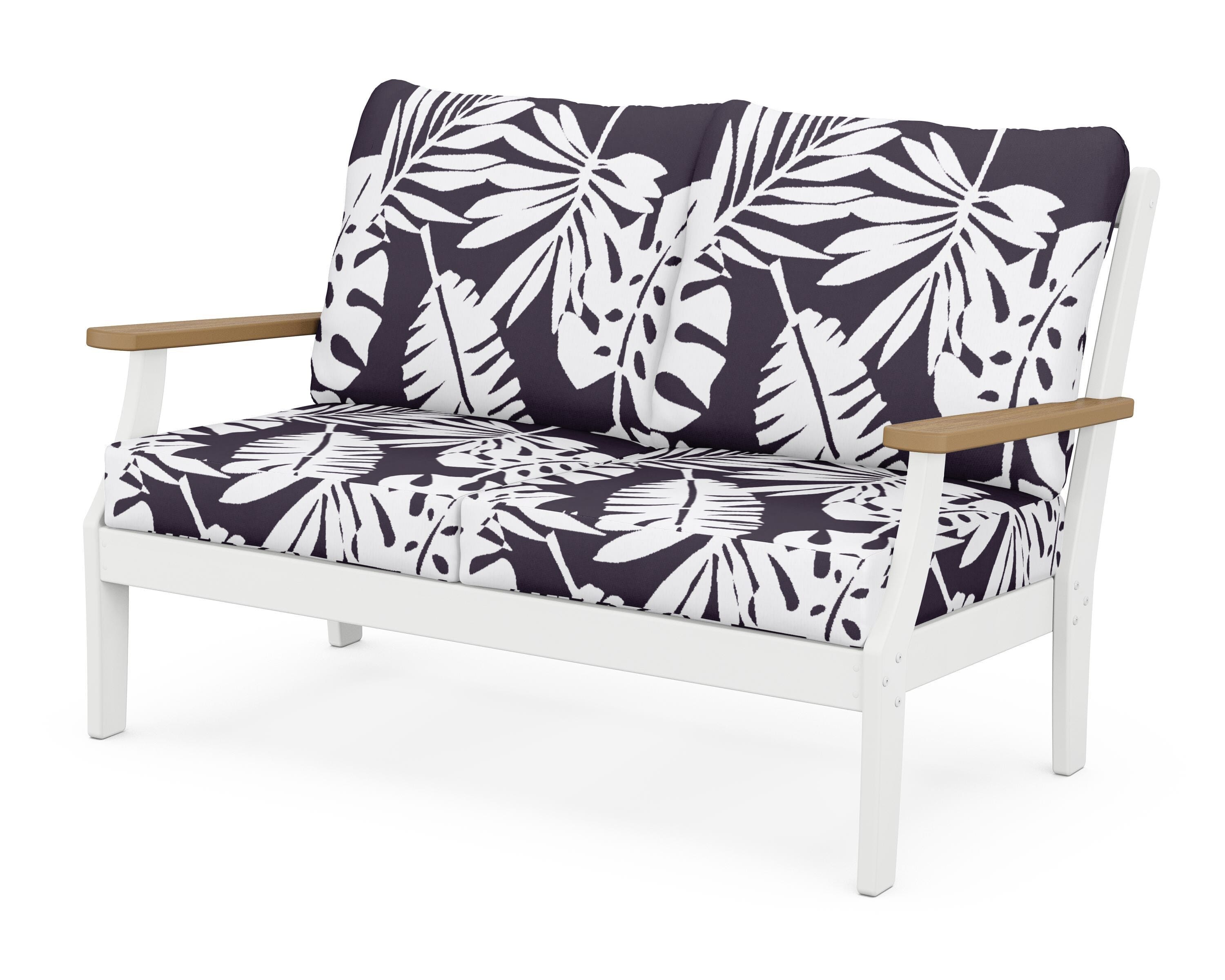 POLYWOOD® Braxton Deep Seating Loveseat in White / Natural / Leaf Navy