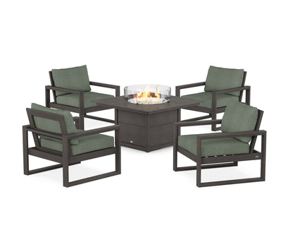 POLYWOOD® EDGE Sectional 5-Piece Deep Seating Set with Fire Pit Table in Vintage Coffee / Cast Sage