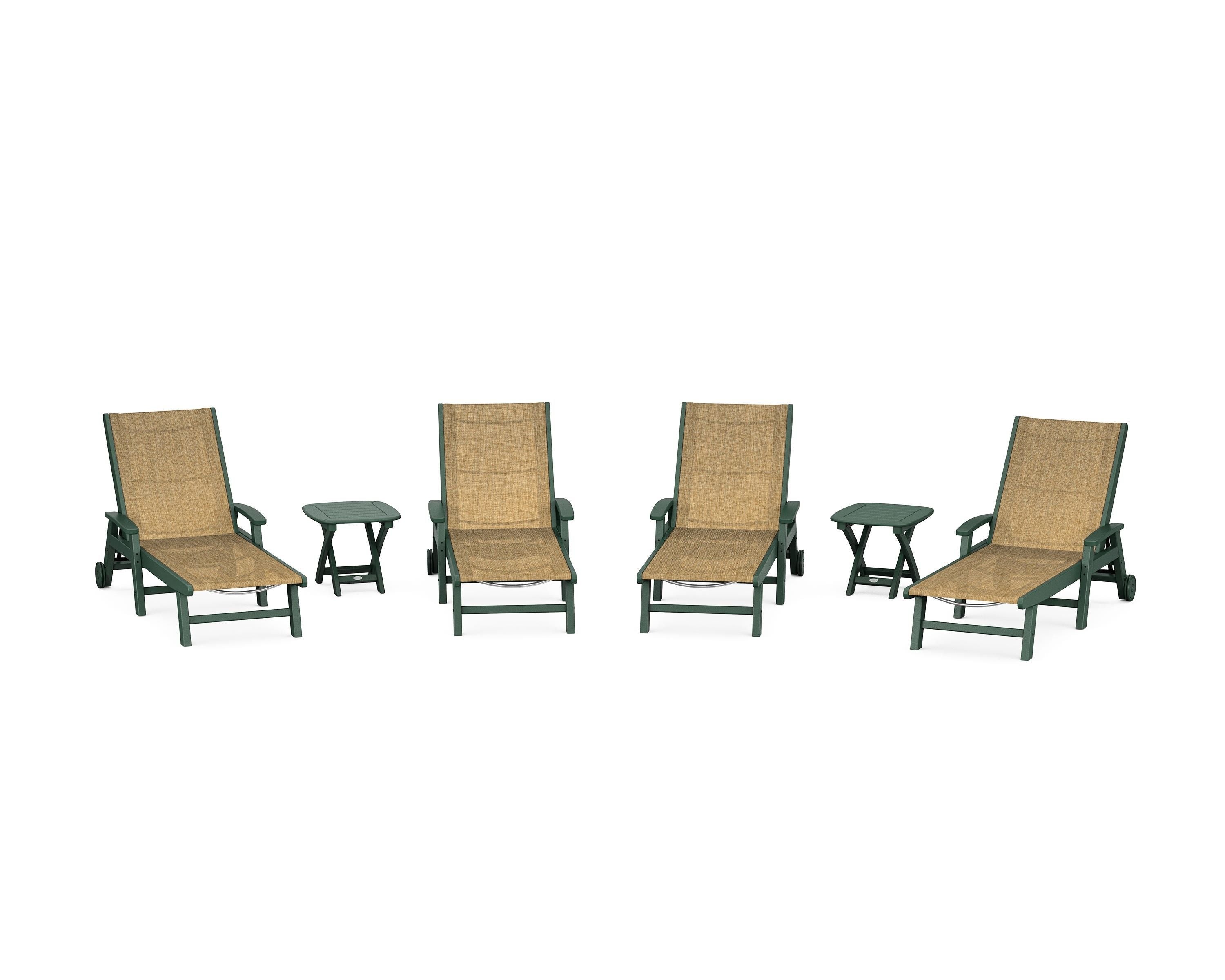 POLYWOOD® Coastal Chaise 6-Piece Set with Wheels in Green / Burlap Sling